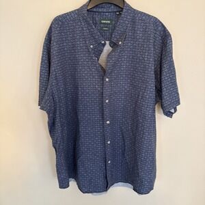 Orvis Lightweight  Blue Chambray Short Sleeve Shirt Men's XXLarge Fish print